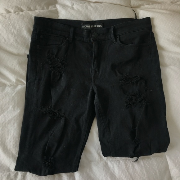 Express Black Distressed Skinny Jeans - Picture 4 of 5